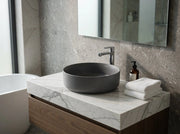 Lavabo tondo da appoggio senza troppo pieno in ceramica senza foro rubinetto - Grigio Pietra Opaco