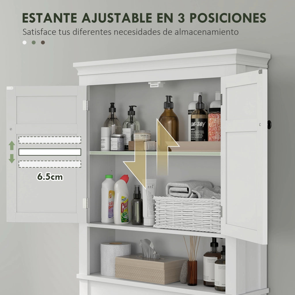 Mobile Bagno Sospeso 2 Ante con Ripiano Regolabile ¨C Zephmum ¨C 70x20x175 cm Bianco
