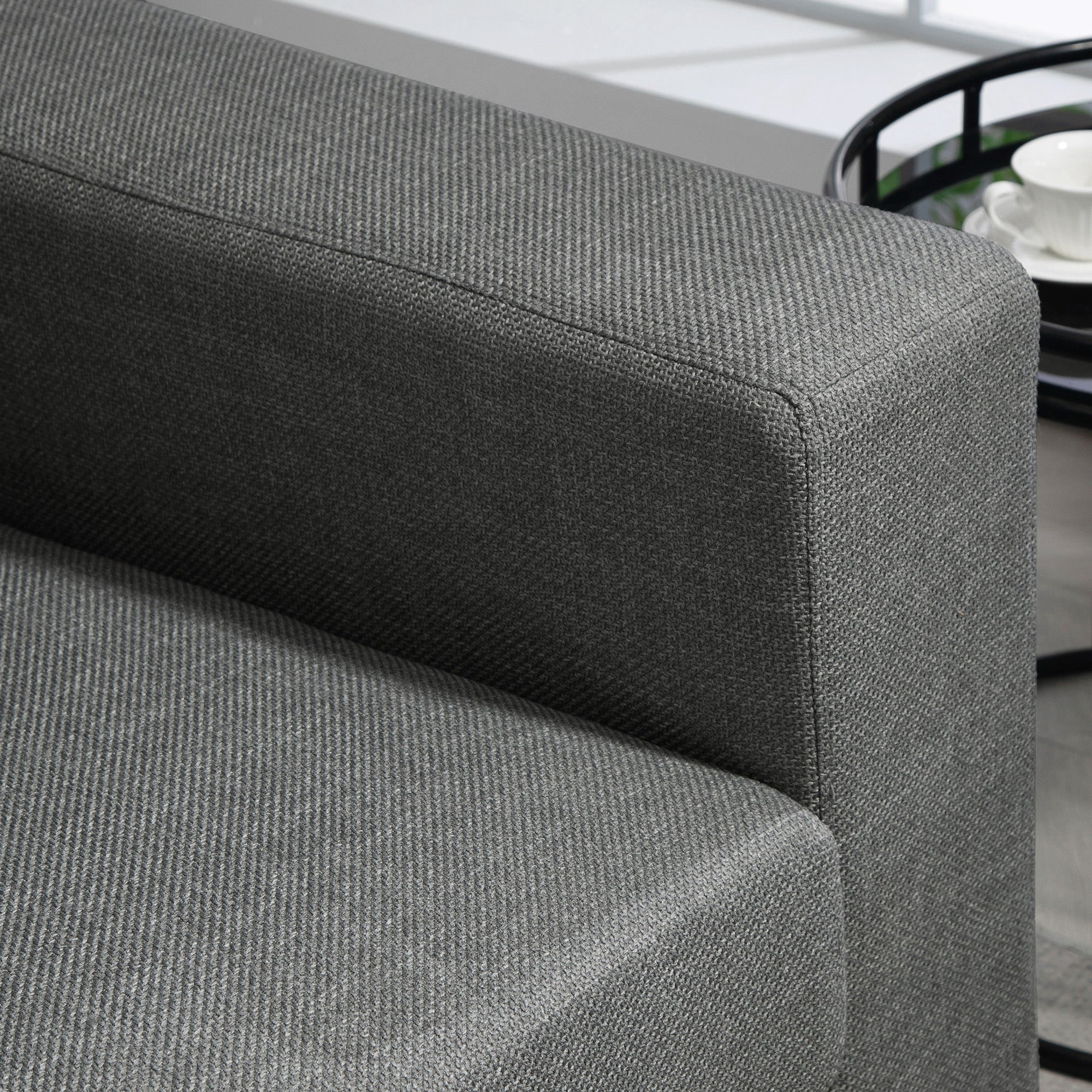 Divano 3 Posti 237x94x102 cm con Cuscini Rivestimento Effetto Lino Grigio