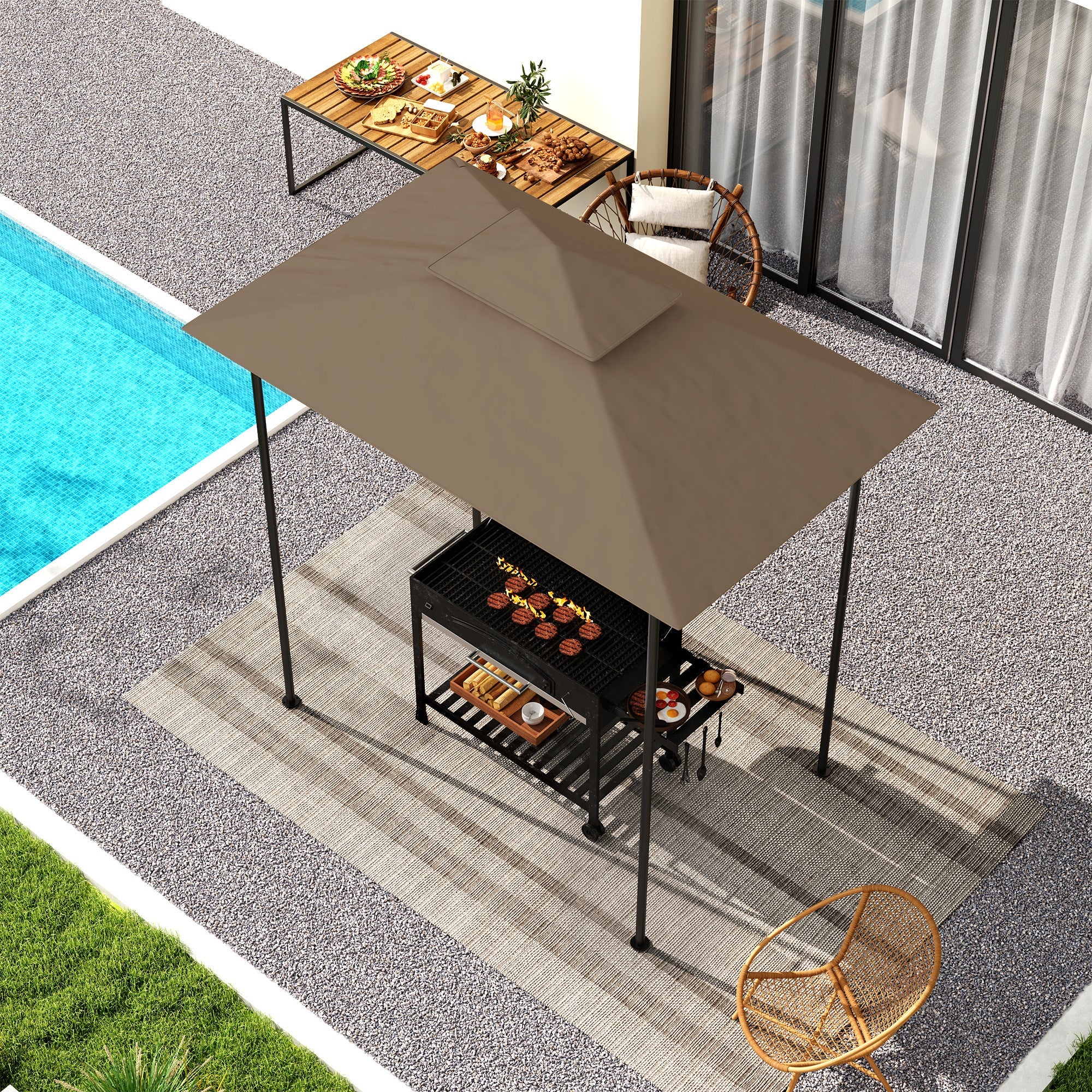 Copertura per Gazebo da Giardino 244x152 cm a 2 Livelli in Poliestere 160gsm Cachi