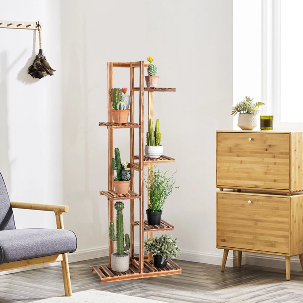 Porta piante di legno con 6 livelli per salone e balcone-Scaffale angolare multiuso per fiori per 7 vasi