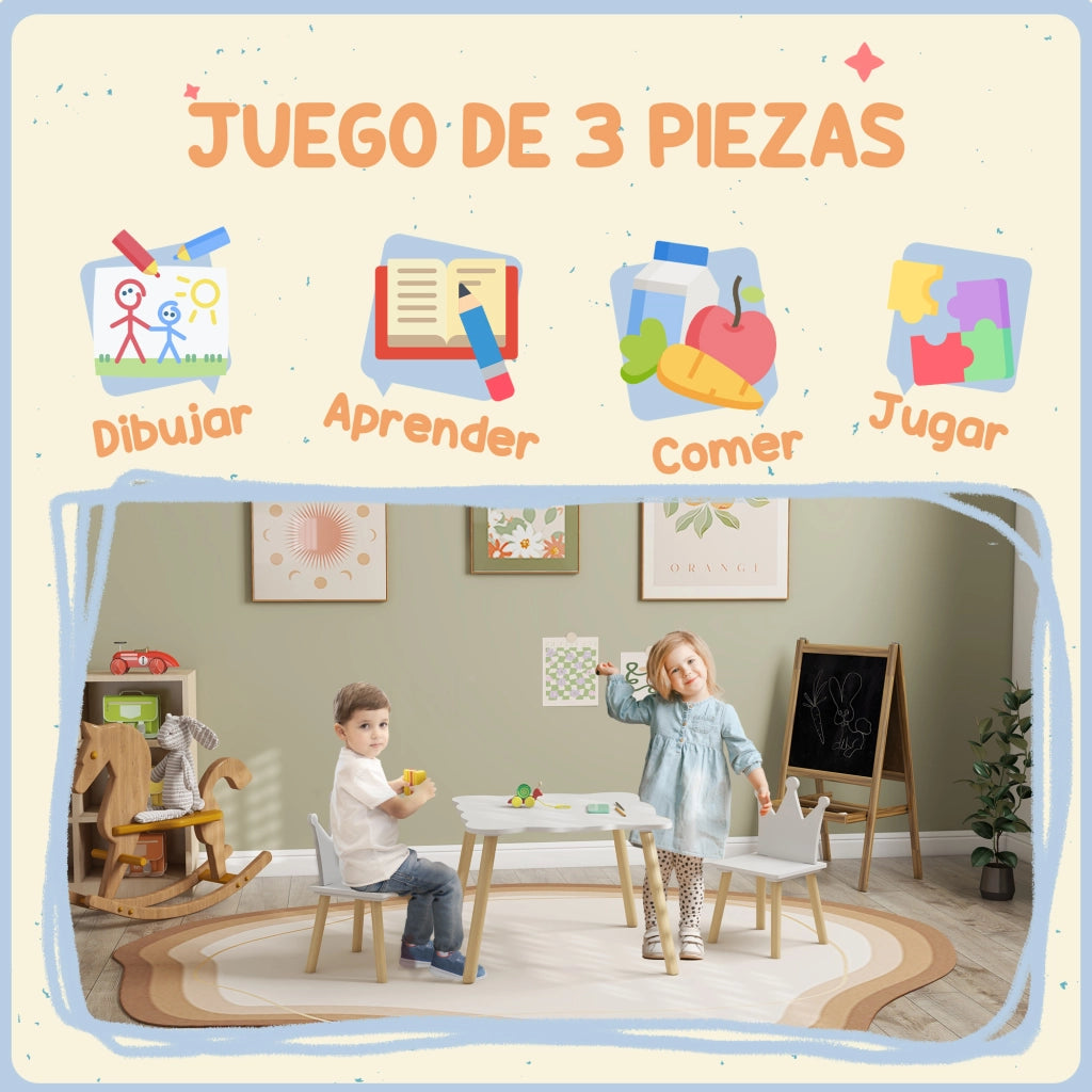Tavolo Bambini con 2 Sedie ¨C zephmum ¨C 60x60x44 cm Bianco e Legno