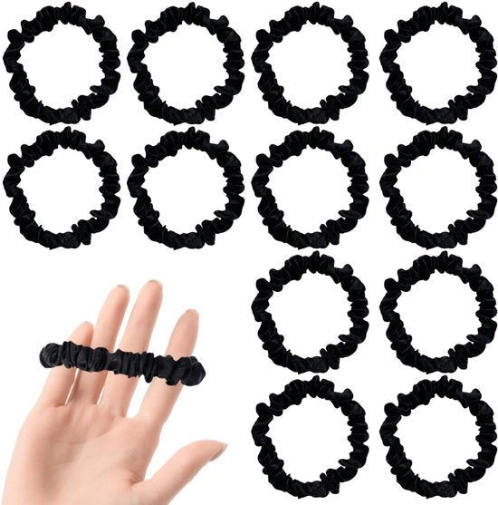 Set di 12 Scrunchies in Tela di Seta Nera per Ogni Occasione