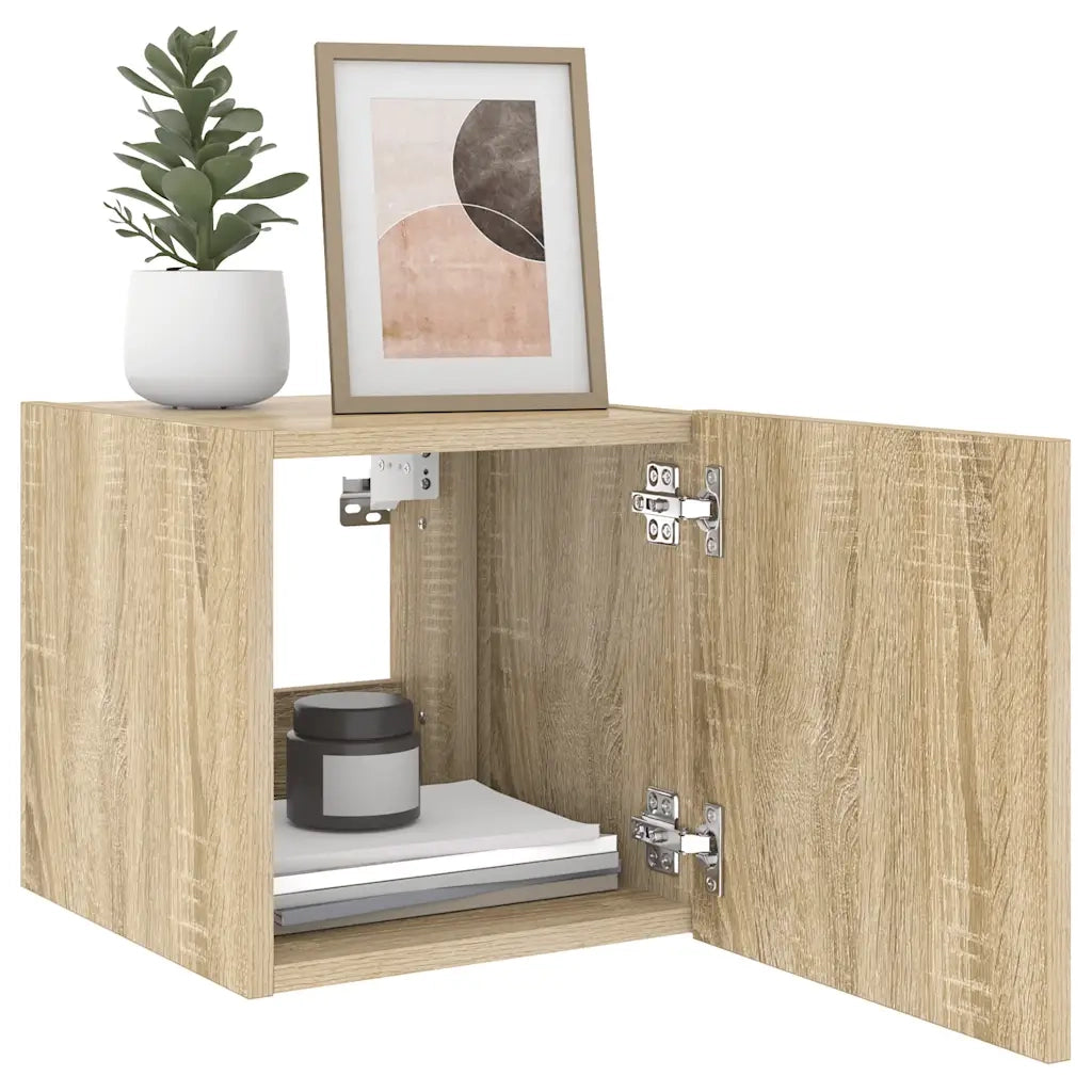 Mobile TV a Parete con Luci LED Rovere Sonoma 30,5x35x80 cm 837222