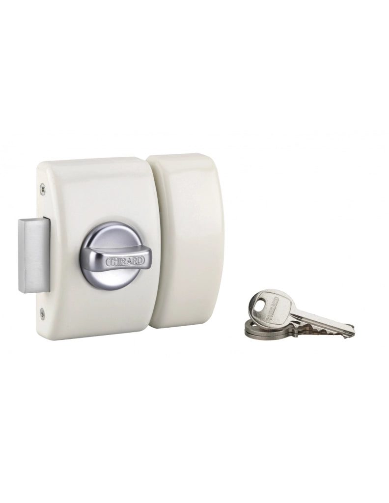 Serratura da applicare a chiavistello, con pomolo, Design 5 per porta d'ingresso, cilindro 50mm, acciaio, 3 chiavi, bianco - THIRARD