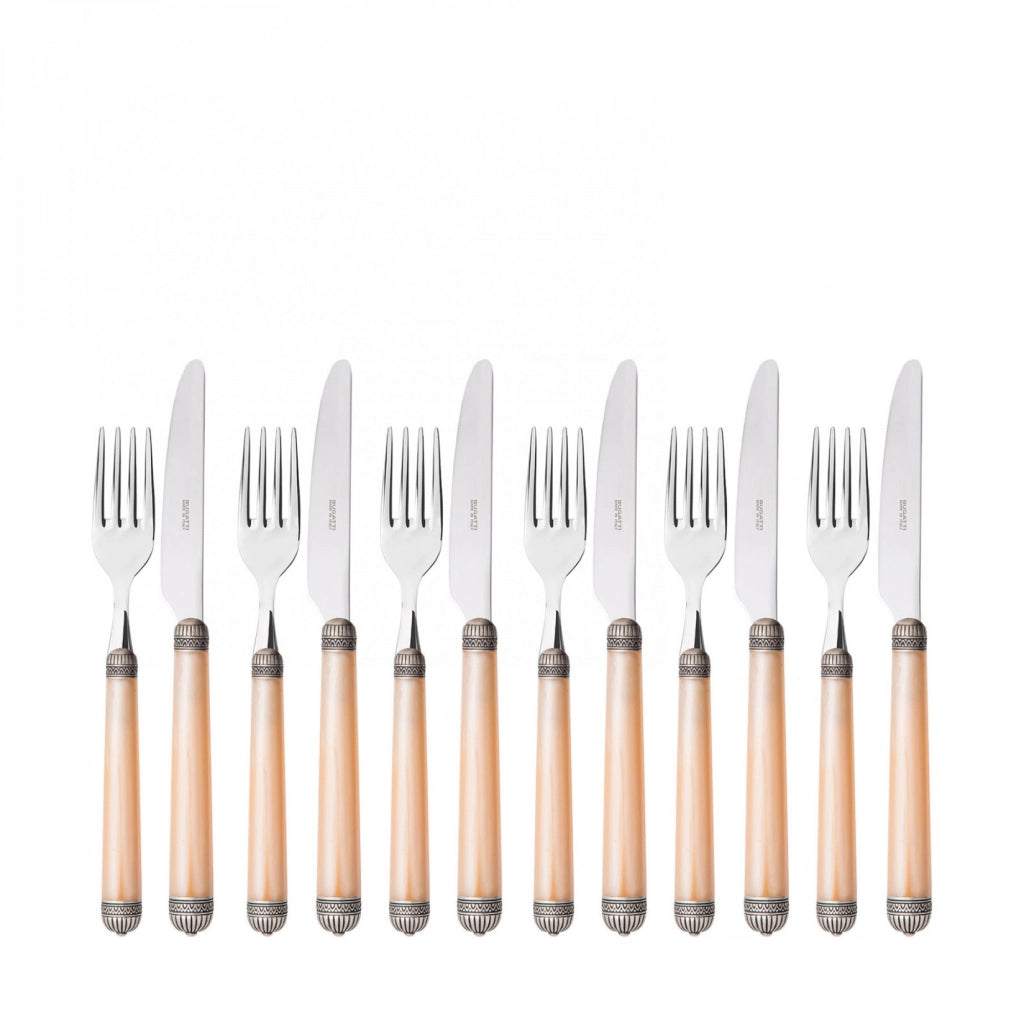 DORICO Ghiera Argento Anticato, Posate Set 12 Pz Frutta, Casa