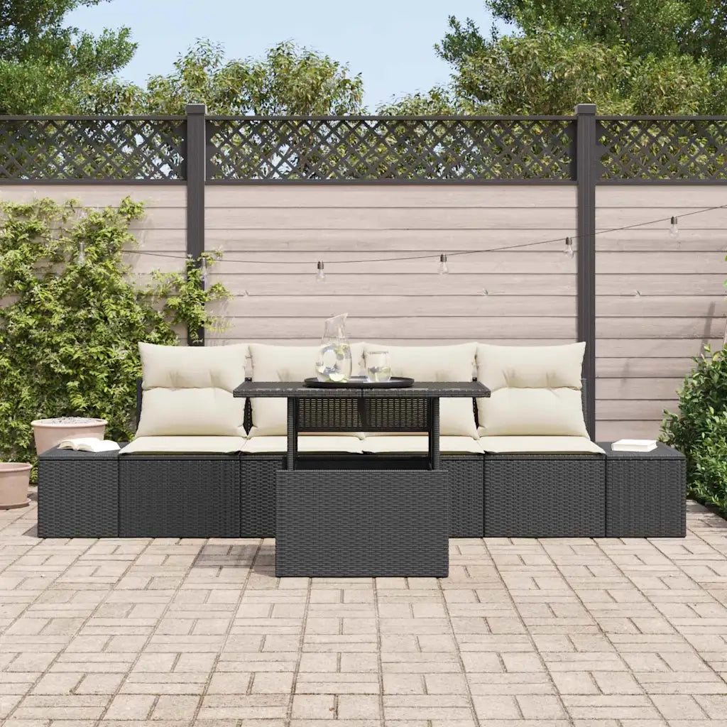 Set Divano da Giardino con cuscino 5 pcs Nero e Crema