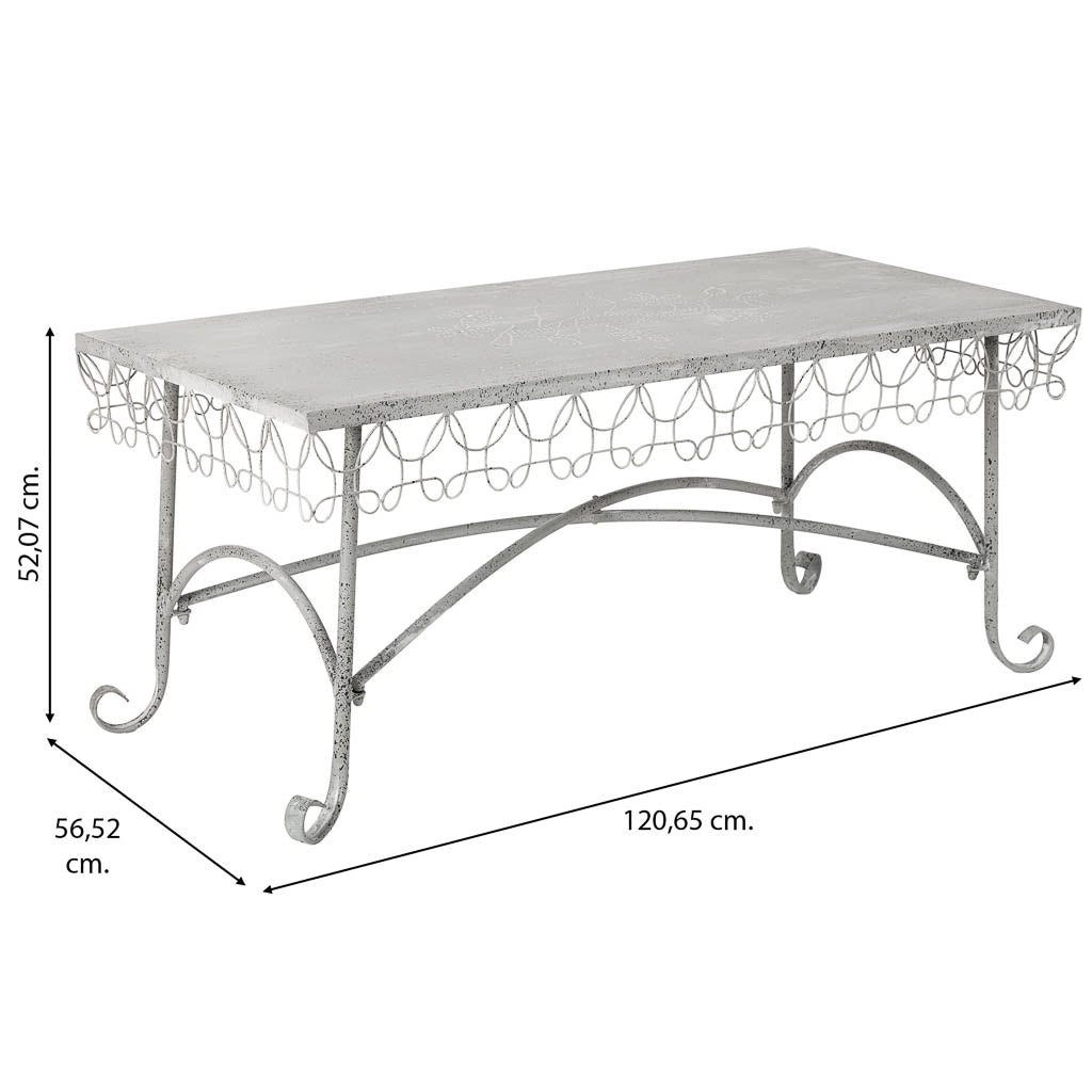 Tavolino in metallo 120,65x56,52x52,07h cm grigio