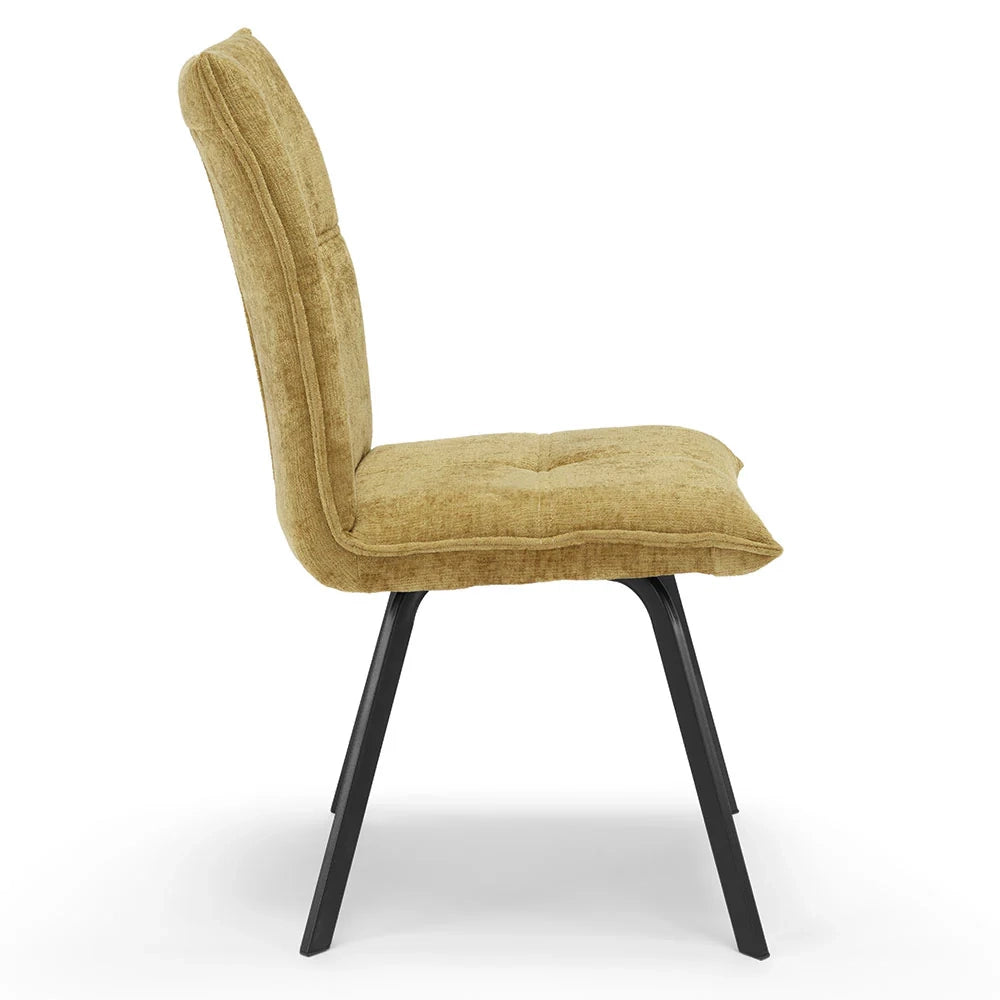 Set 4 sedie imbottite per sala da pranzo LETIZIA, design moderno, gambe robuste in metallo, rivestimento in tessuto spesso e idrorepellente effetto tridimensionale colore Senape