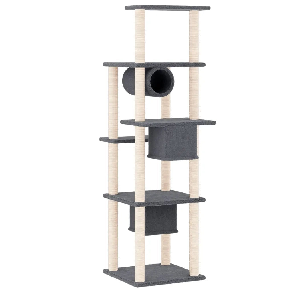 Albero per Gatti con Tiragraffi in Sisal Grigio Scuro 169 cm