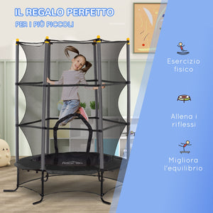 Trampolino Elastico per Bambini da 3 Anni Ø160 cm con Rete di Protezione Nero