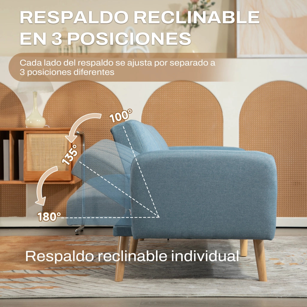 Divano Letto 2 Posti Imbottito in Tessuto con Schienale Regolabile e Braccioli Amovibili ¨C zephmum ¨C 173x75x73 Blu