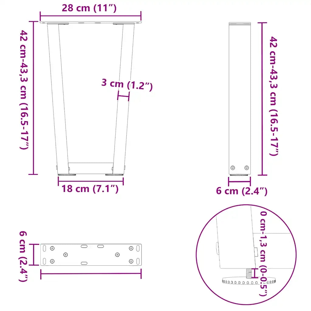 Gambe per Tavolino da Caff¨¨ a Forma di V 2 pz | Piede del tavolo Nere 28x(42-43,3) cm Acciaio