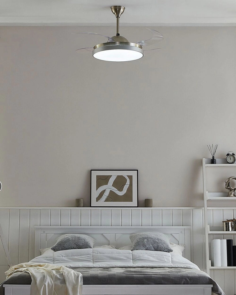 Ventilatore da Soffitto con Ventilatore Luce Argento Materiale Sintetico Metallo 4 Pale Telecomando