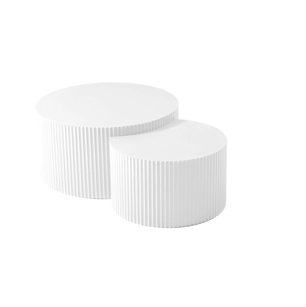 Set di 2 tavolini da caffè a incastro in MDF bianco; ?60 e ?40 cm; bordo ondulato