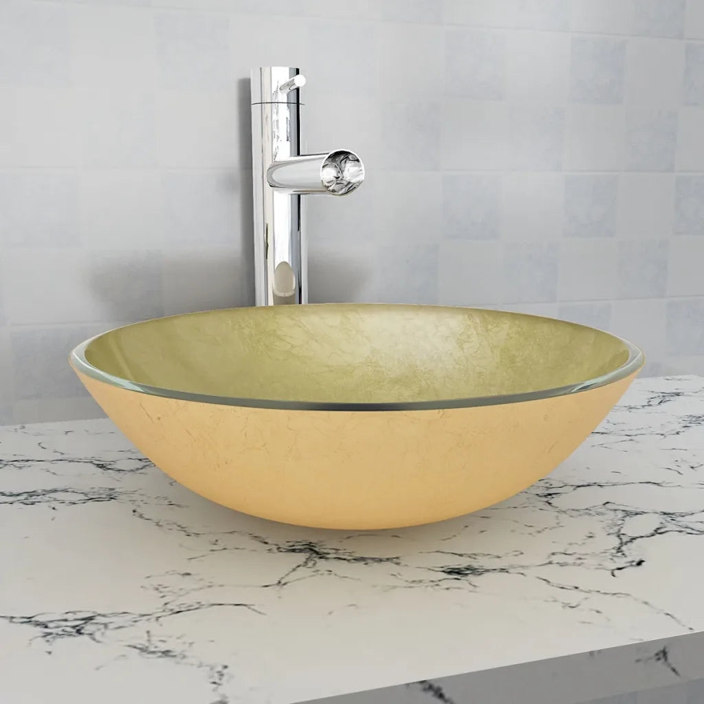 Lavandino in Vetro Temperato 42 cm Dorato CFW4028513