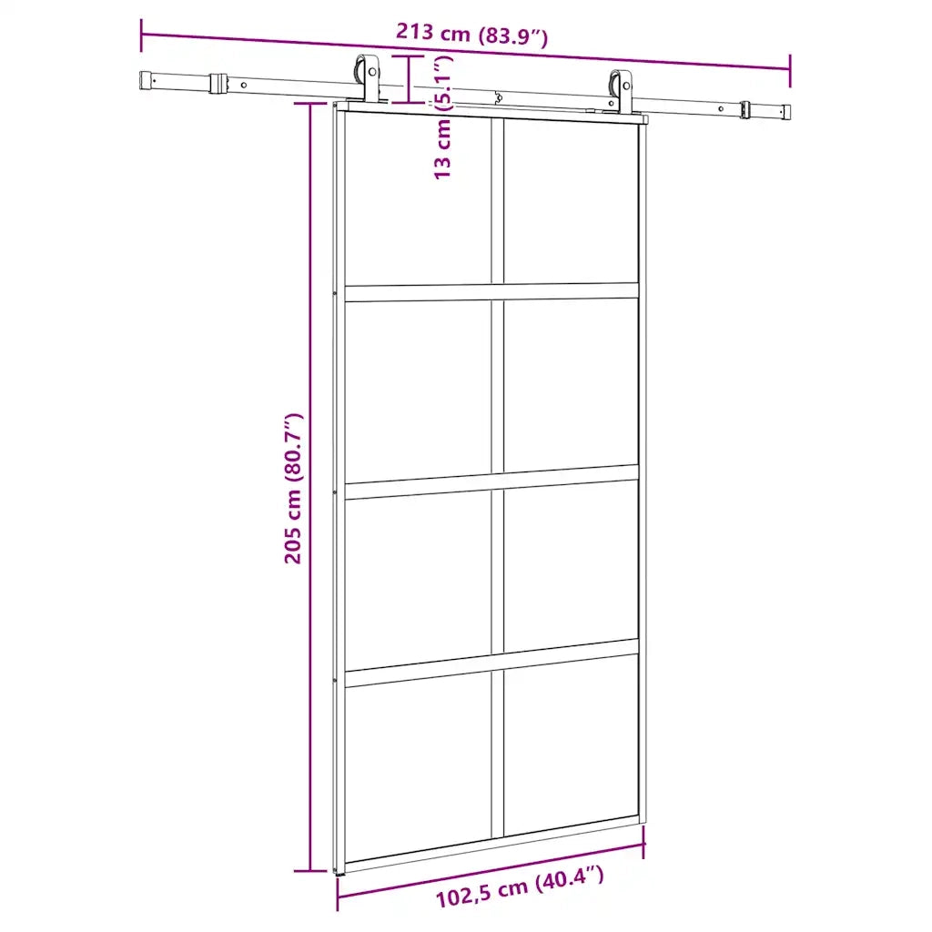 Porta Scorrevole Ferramenta Nera 102,5x205 cm Vetro Temperato 3375977
