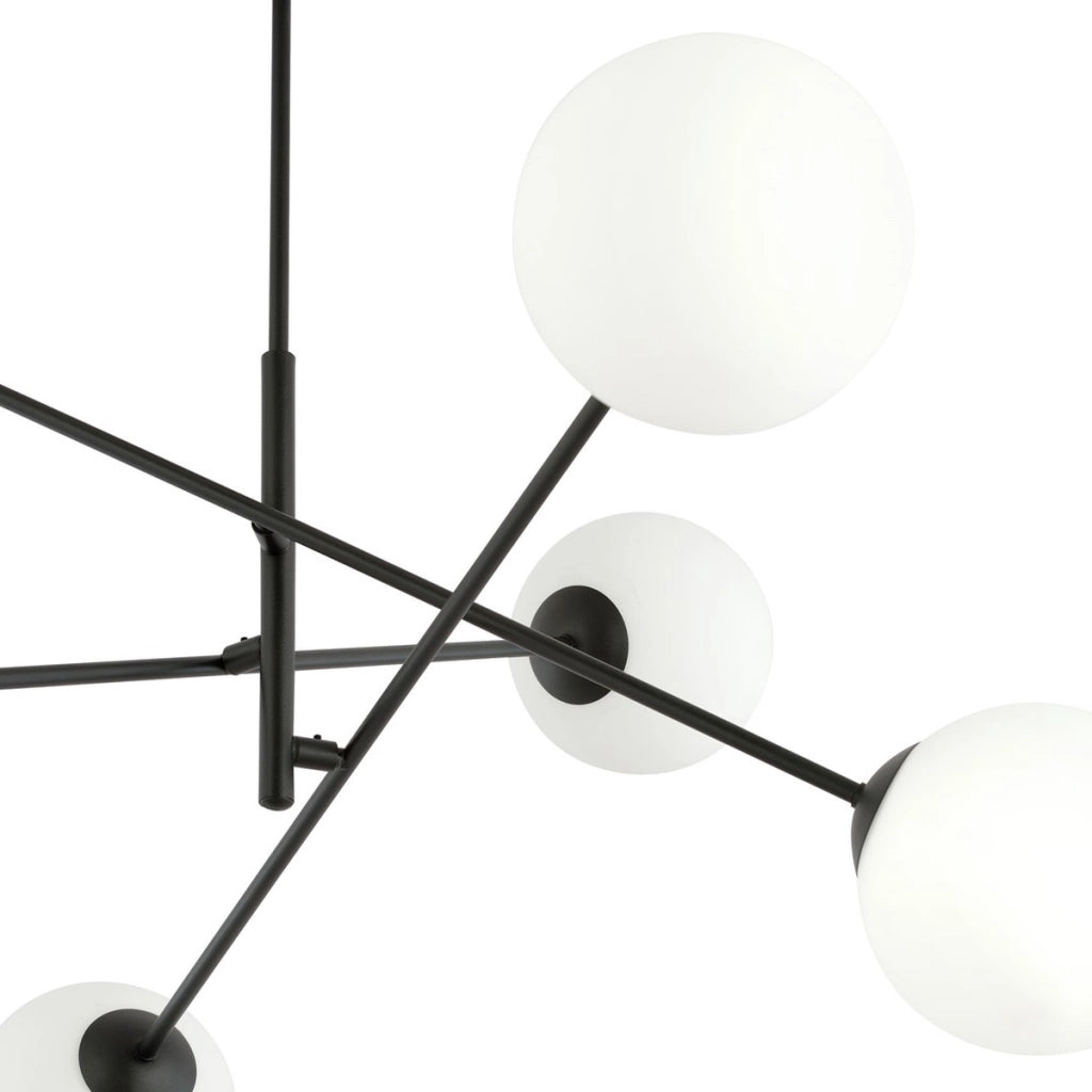 Lampada a sospensione Linear in acciaio nero opaco e vetro opalino
