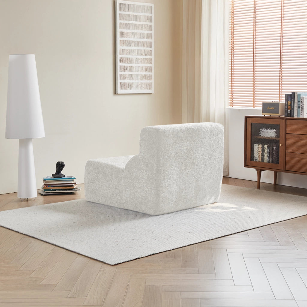 Poltrona compatta compressa in velluto bianco; 94 x 110 x 79 cm