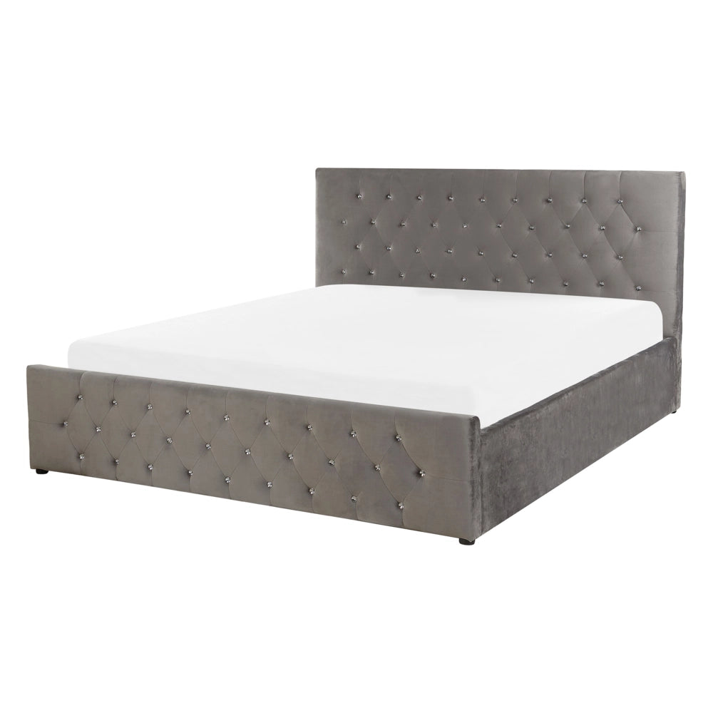 Letto singolo in velluto grigio Letto con mobili per camera da letto 140 x 200 cm con testiera doppia trapuntata EU