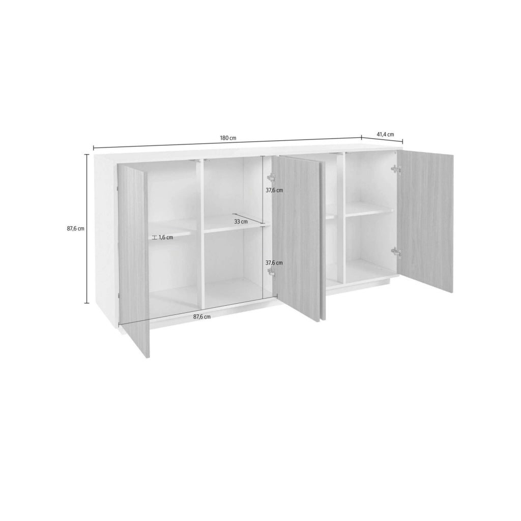 Credenza Aulina, Madia da cucina a 4 ante, Buffet da soggiorno, 100% Made in Italy, cm 180x41h86, Antracite lucido