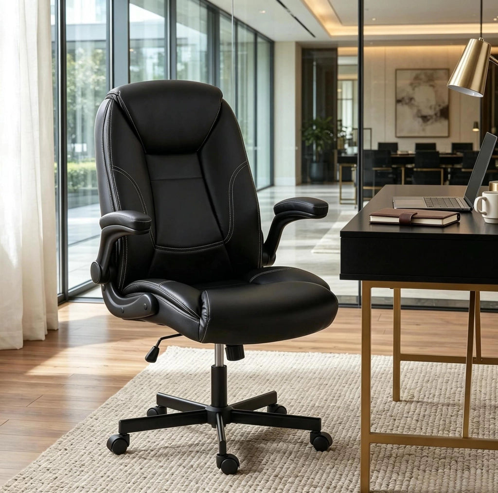 Sedia da ufficio 69,5x77x106-116 cm nera in similpelle, braccioli ribaltabili