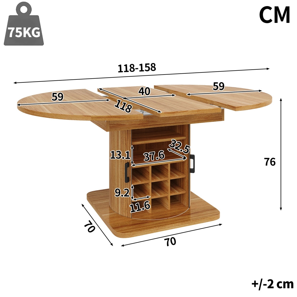 Tavolo allungabile con vano contenitore, in MDF e metallo, per cucina, marrone scuro, 118-158 × 118 × 76 cm