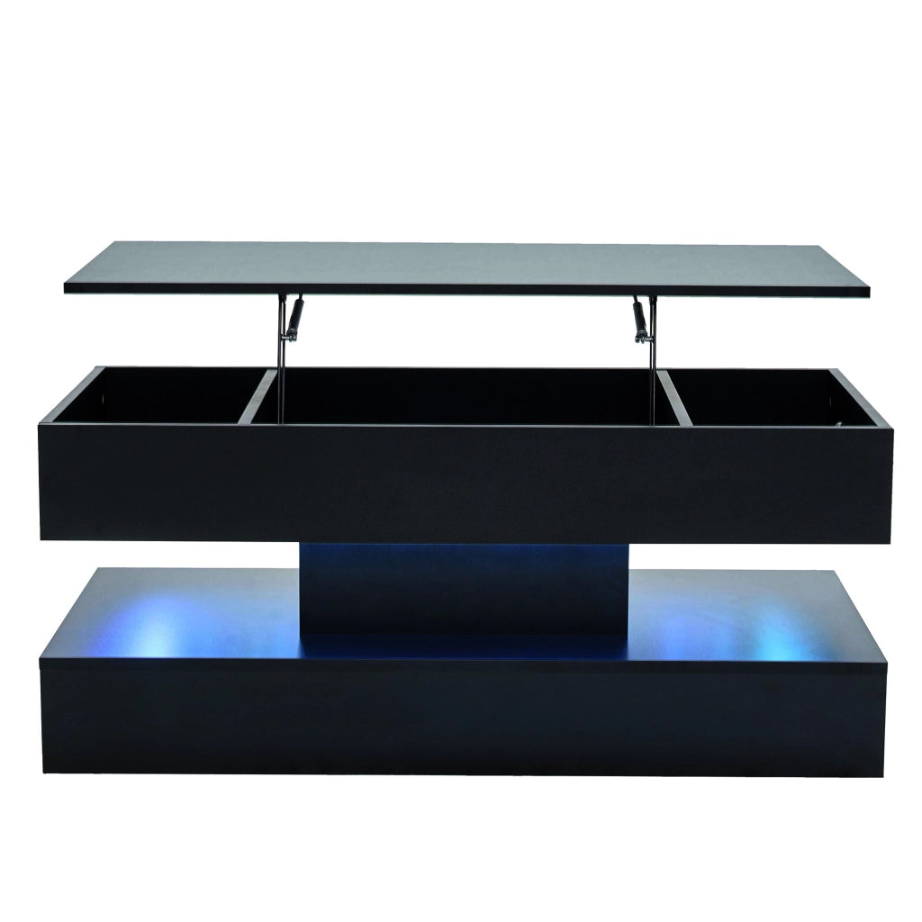 Tavolino da caffè sollevabile con LED, vano nascosto e prese EU, 100 x 50 x 42 cm, nero