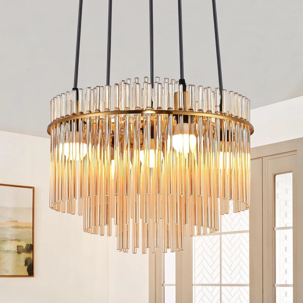 Lampada a sospensione ZMH Vintage 5 Luci E27 in Vetro Dorato (senza Lampadine)