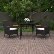 Set da Pranzo per Giardino 3 pz con Cuscini Polyrattan e Vetro cod mxl 35483