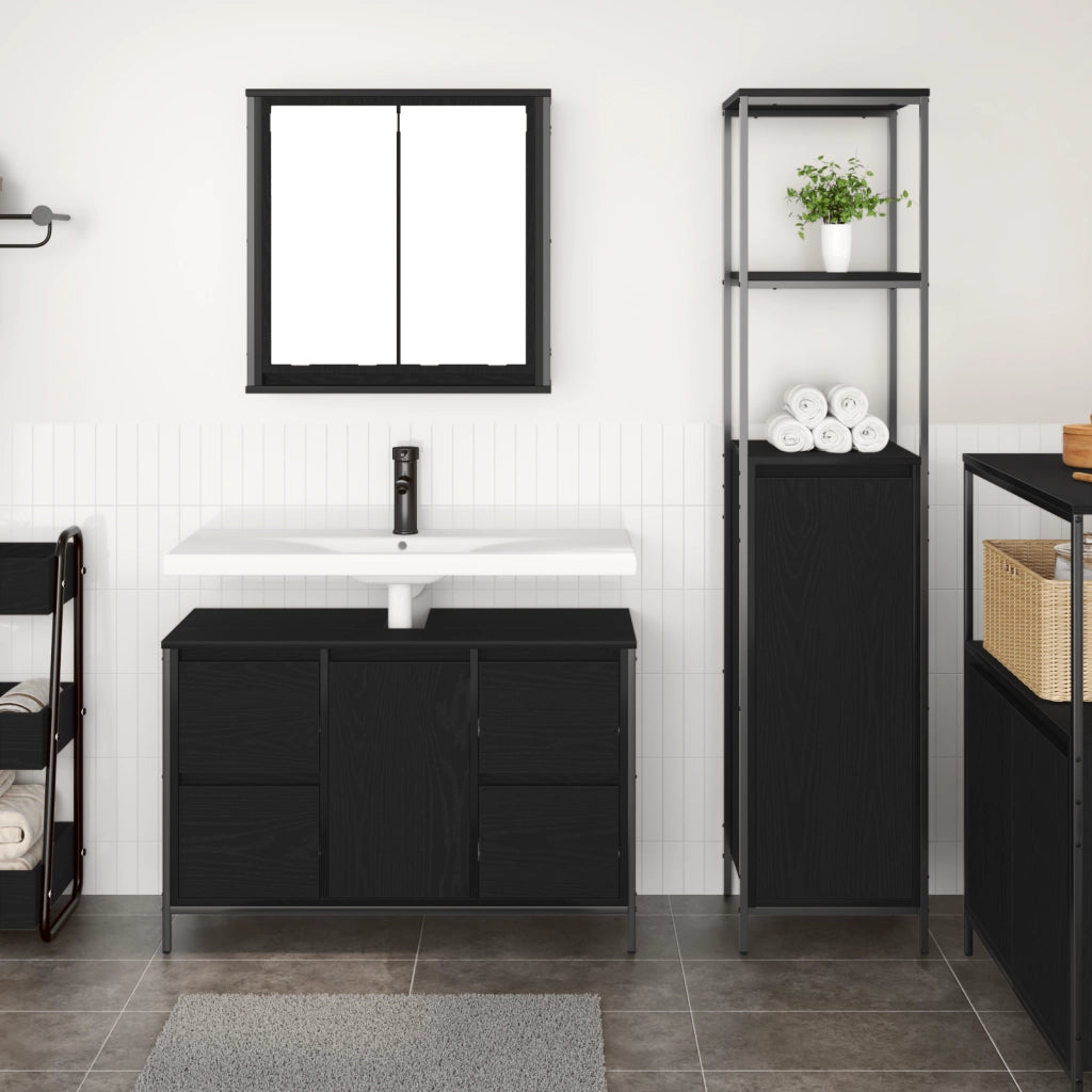 Set di mobili per bagno a 2 pezzi in legno ingegnerizzato nero