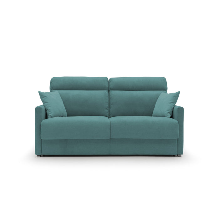 Margot Divano letto matrimoniale con schienale morbido alto in tessuto T02 196 cm (mat. 160x197) petrolio