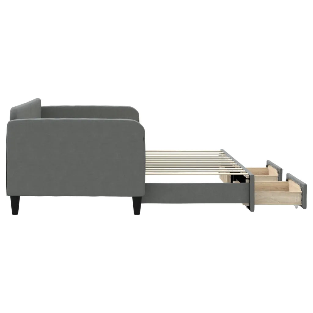 Divano Letto Estraibile Cassetti Grigio Scuro 90x200cm Tessuto