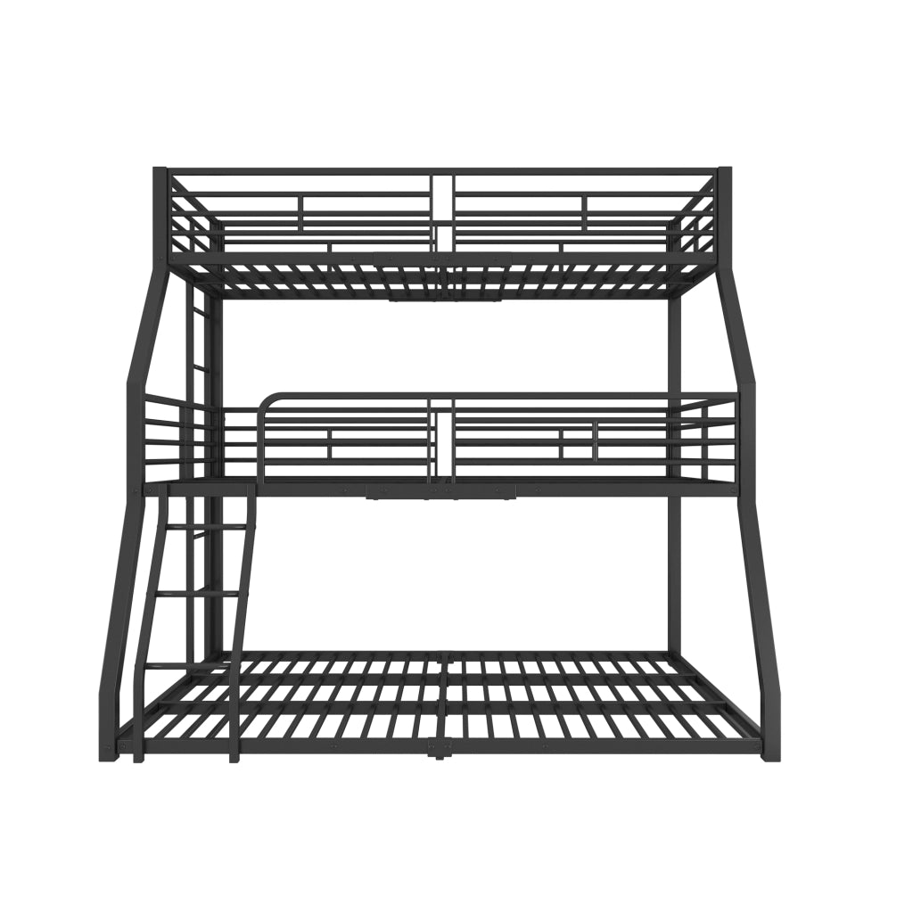 Letto a Castello Triplo 3 Posti con 2 Scale e Sponde; 90×200 cm; senza Materasso; in Metallo; Nero