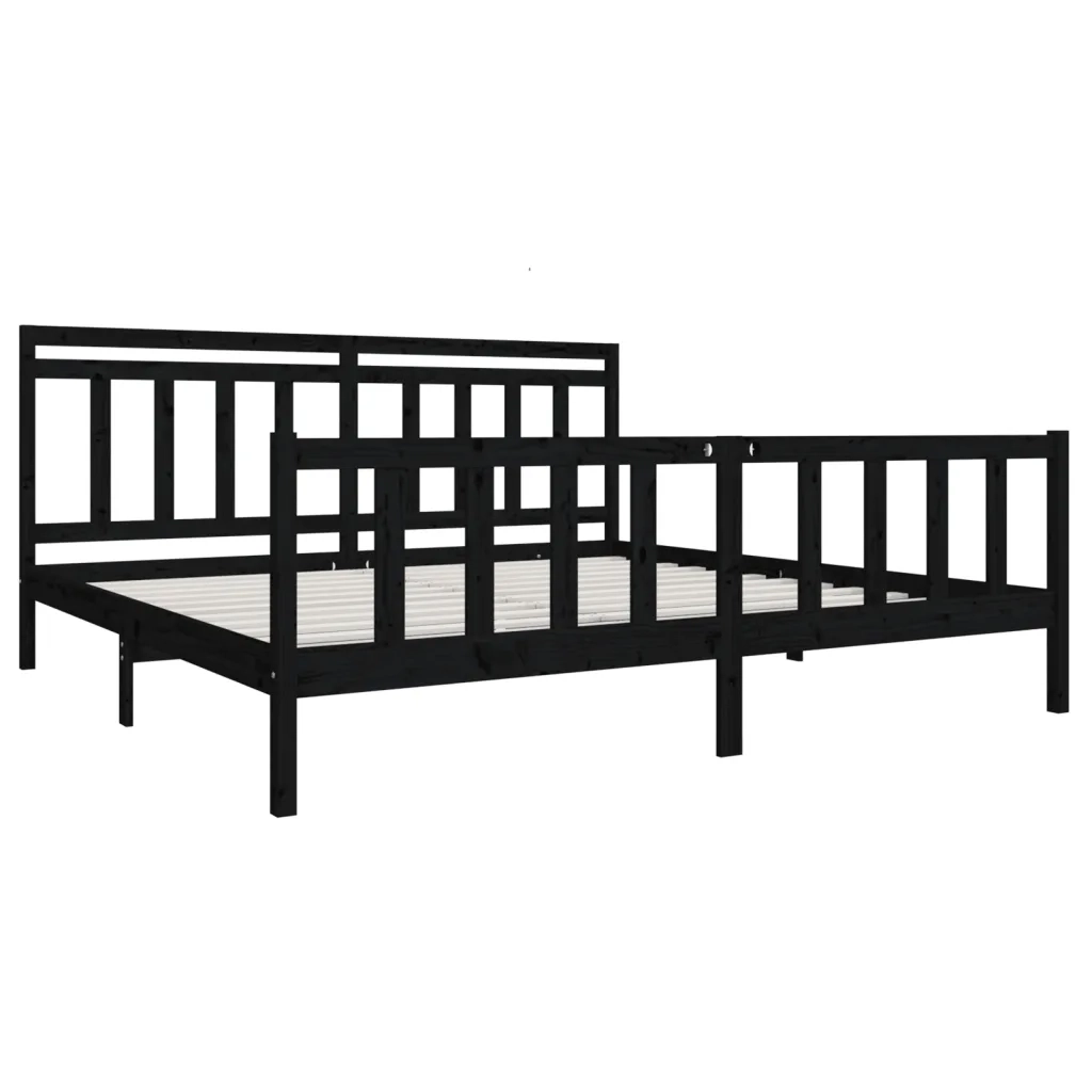 Giroletto-Struttura Letto Nero in Legno Massello 200x200 cm 864657