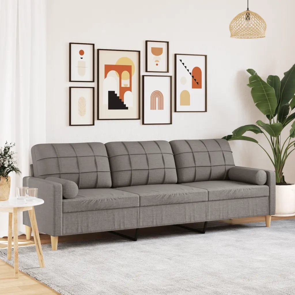 Divano | Divano da soggiorno | Sofa a 3 Posti con Cuscini Tortora 210 cm in Tessuto