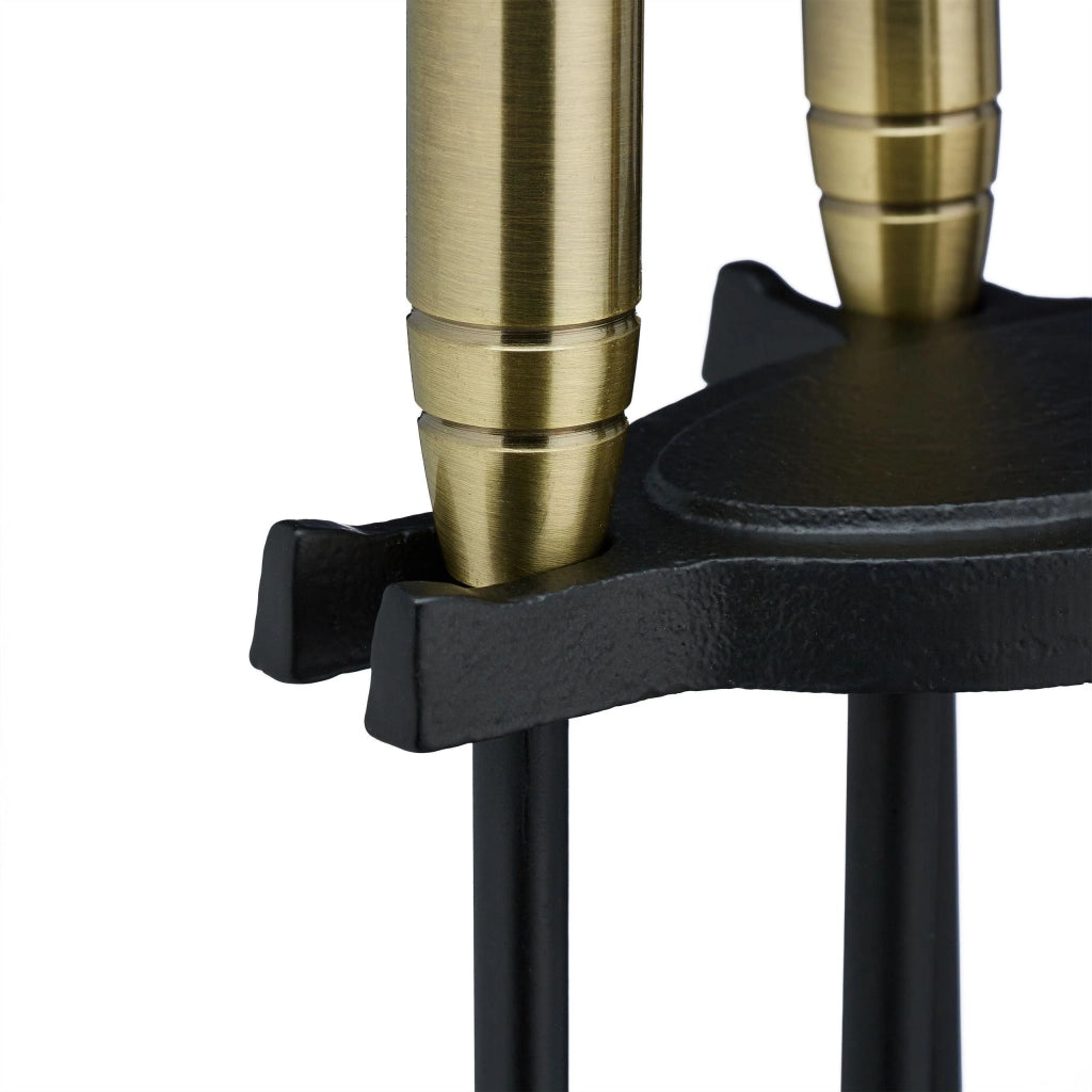 Set di 5 attrezzi per camino accessori in acciaio e ottone tra cui pala spazzola supporto e attizzatoio nero 13_0002444