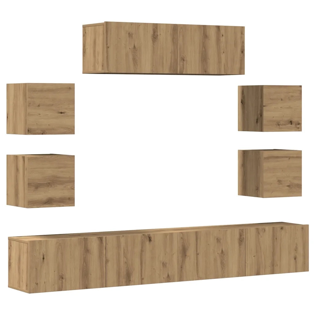 Set Mobile TV 7 pz Montato a Parete Rovere in Legno Multistrato 3329016