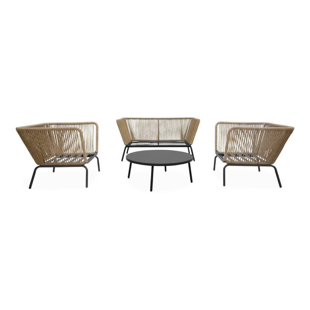 Salotto da giardino in resina intrecciata effetto rattan, 4 posti,