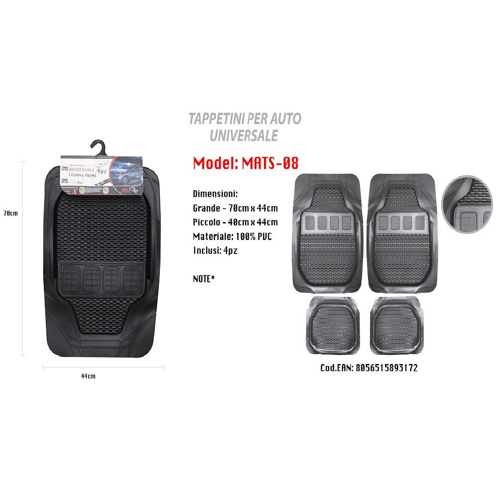 Trade Shop - Tappetino Universale Auto 100% Pvc Anteriore Posteriore Tappetini 4pz Maxtech Mats-08 -