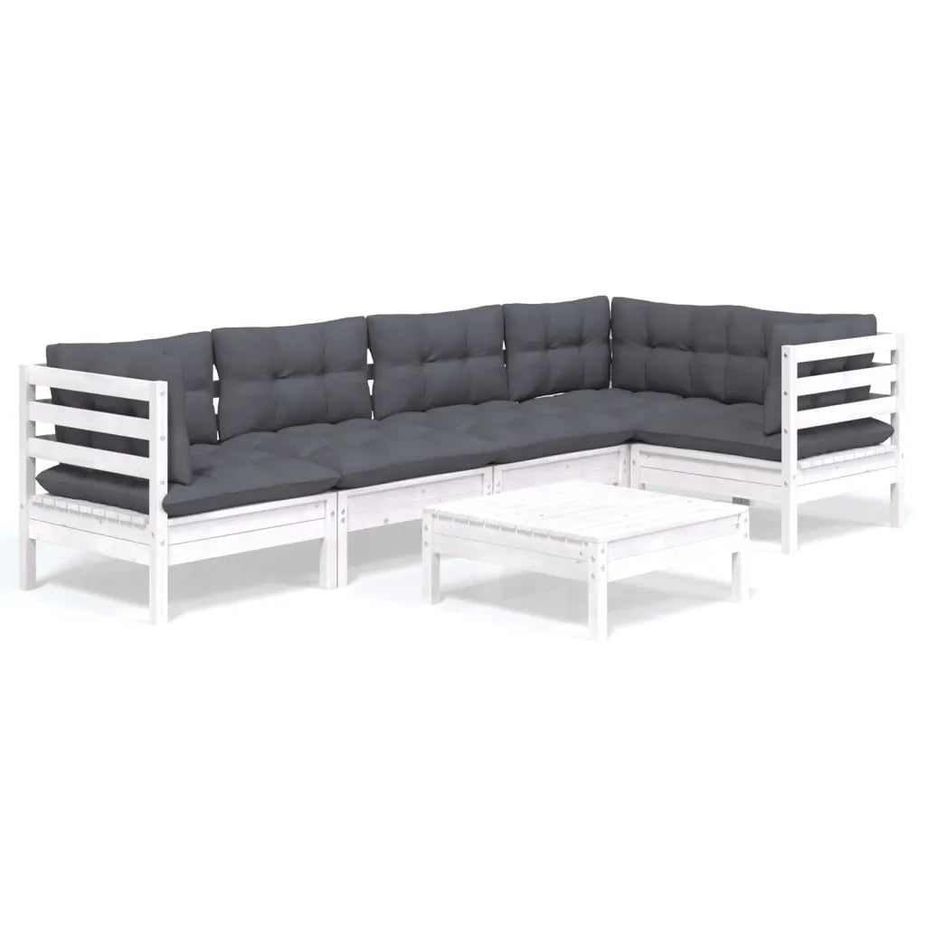 Set Divani da Giardino 6 pz con Cuscini Bianchi Legno di Pino 3096389