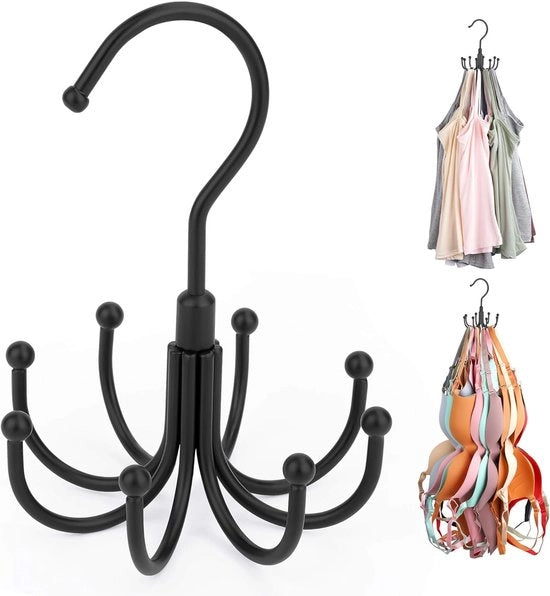 Organizzatore per magliette, doppio set di organizzatori per magliette rotativi per armadio, capacità di stoccaggio massima 48, supporto per maglietta sport, organizzatori di spazio risparmiato in metallo per armadi e spazio di stoccaggio - nero