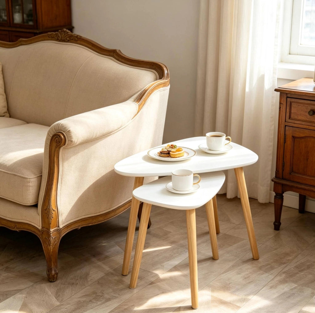 TAVOLINI DA SALOTTO Set da 2 pezzi 59,5x39,5x45 cm MDF e legno Naturale/Bianco