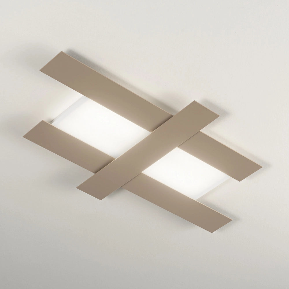 Applique led design moderno 50W tortora - Struttura geometrica in acciaio, luce calda 3000K, 2620lm, larghezza 104 cm, IP20