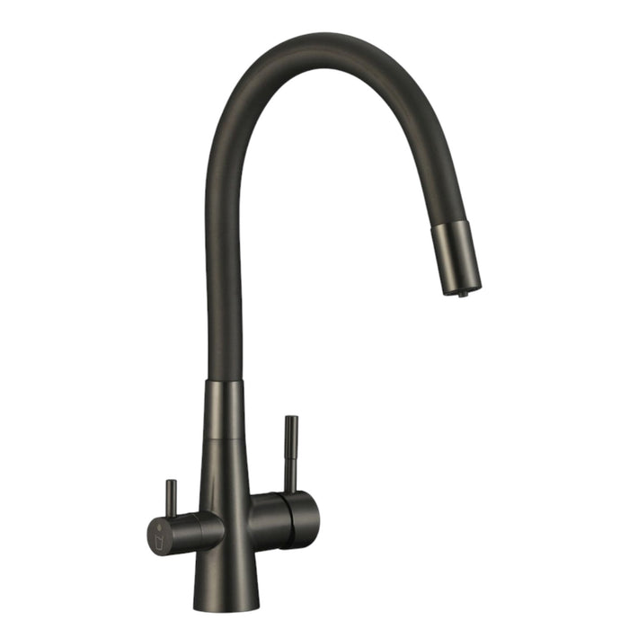 Rubinetto Cucina con Filtro Acqua | Antrarice Spazzolato, Doppia Leva, Canna Flessibile e Design Moderno