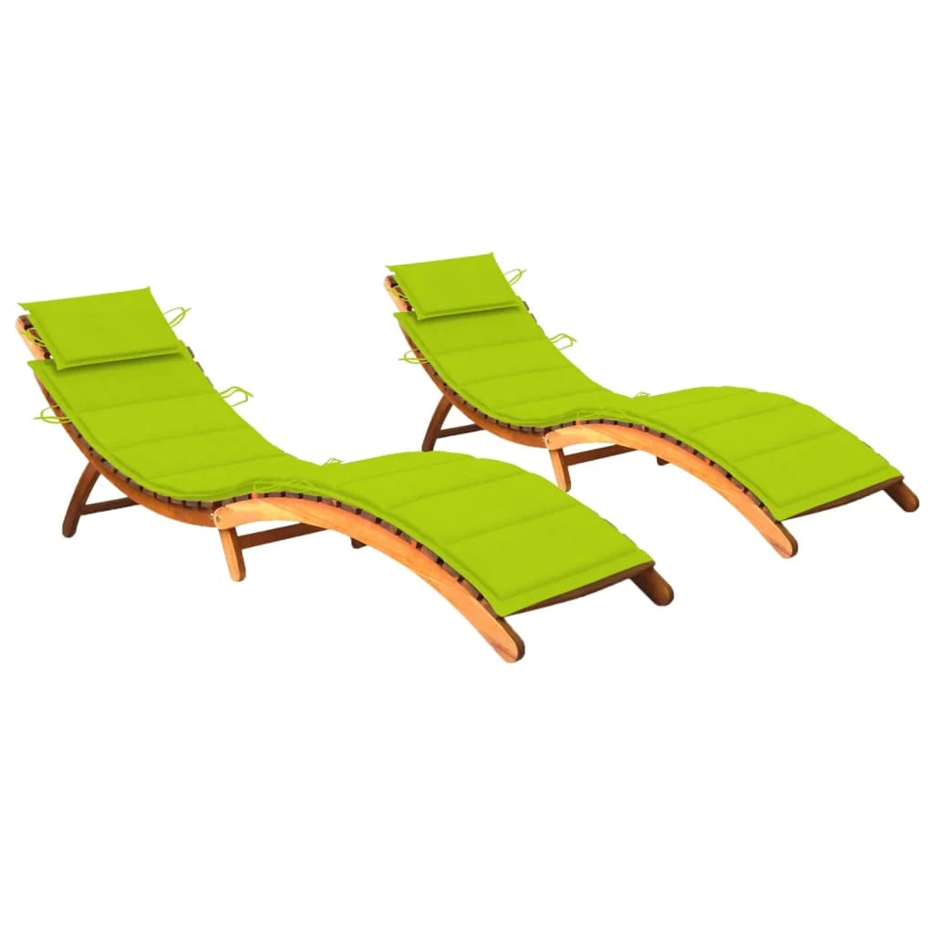 Set di 2 lettini prendisole sedie a sdraio lettini prendisole aiuole da giardino mobili da giardino mobili da esterno con cuscini legno massello di acacia 02_0012066