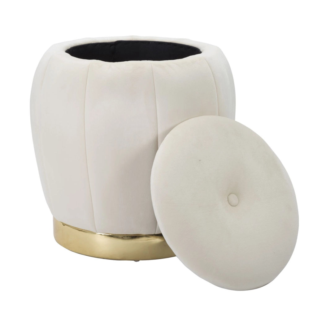 Pouf contenitore Paris crema e gold in velluto – O 43 x H 43 cm