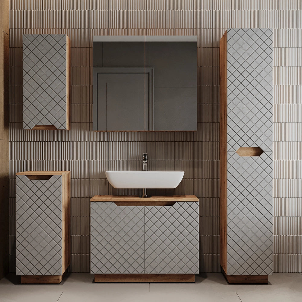Vicco Mobile sottolavabo per bagno Rovere/grigio con struttura in piastrelle 79.6 x 62.1 cm con 2 porte