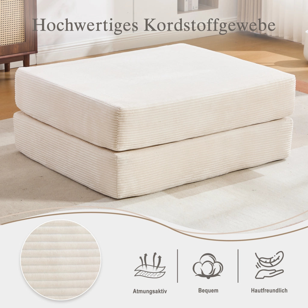 POUF Pieghevole 109x95x43 cm Beige in velluto a coste