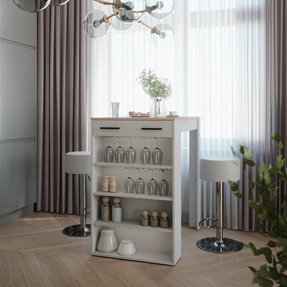 Vicco tavolo bar con sgabelli Bianco/Sonoma 67 x 100 cm con 2 sgabelli da bar